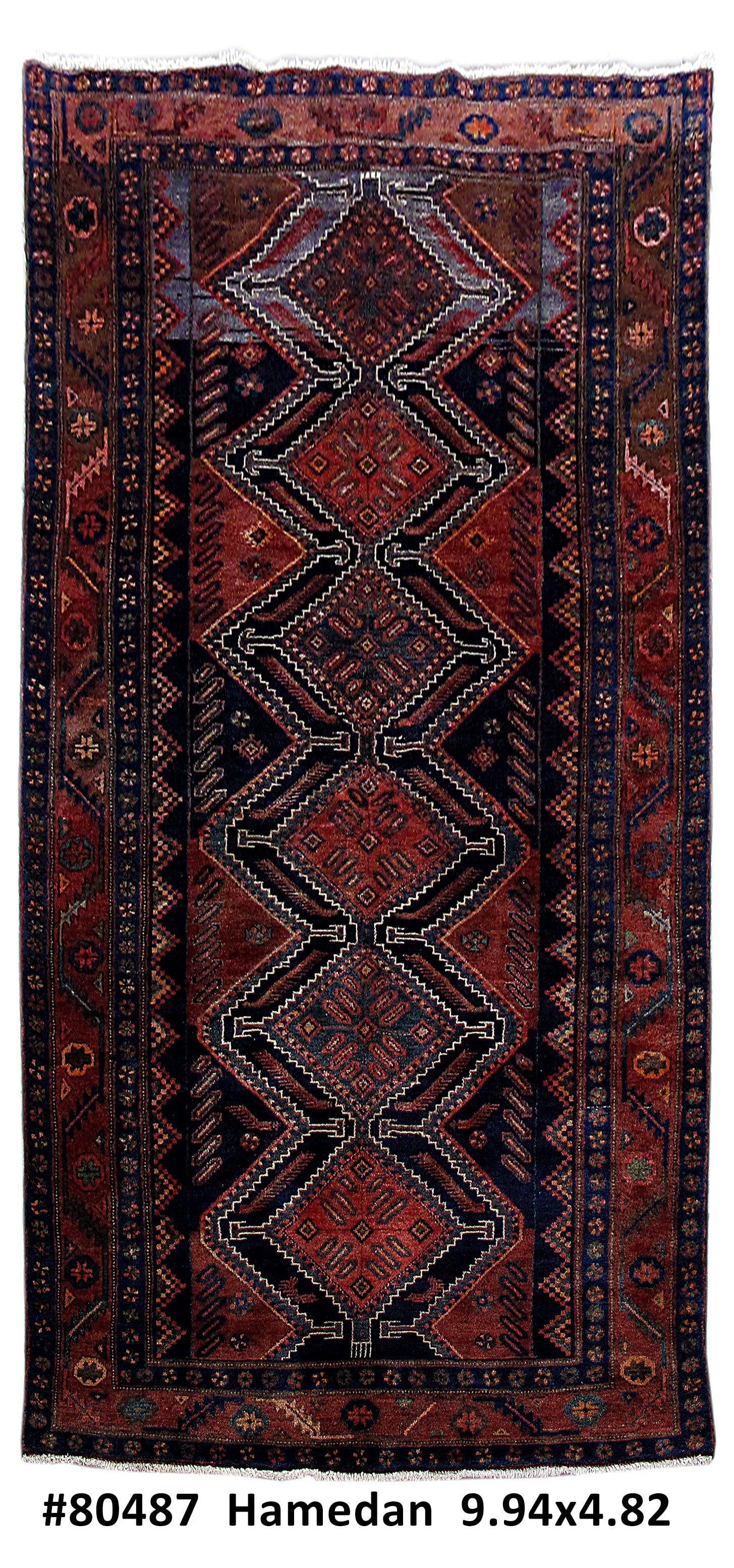 Persian Hamadan Rug 58 x 119 Plum Red Handwoven Wool from Iran (1 of 7)