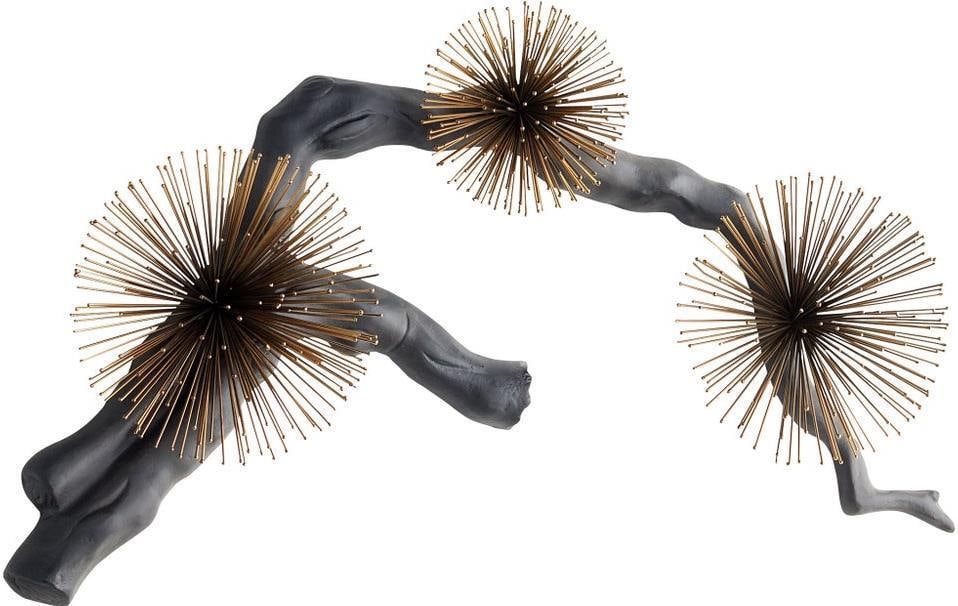 Cyan Ichiyo Wall Sculpture Asian Modern Design Black Gold Accents (1 of 10)