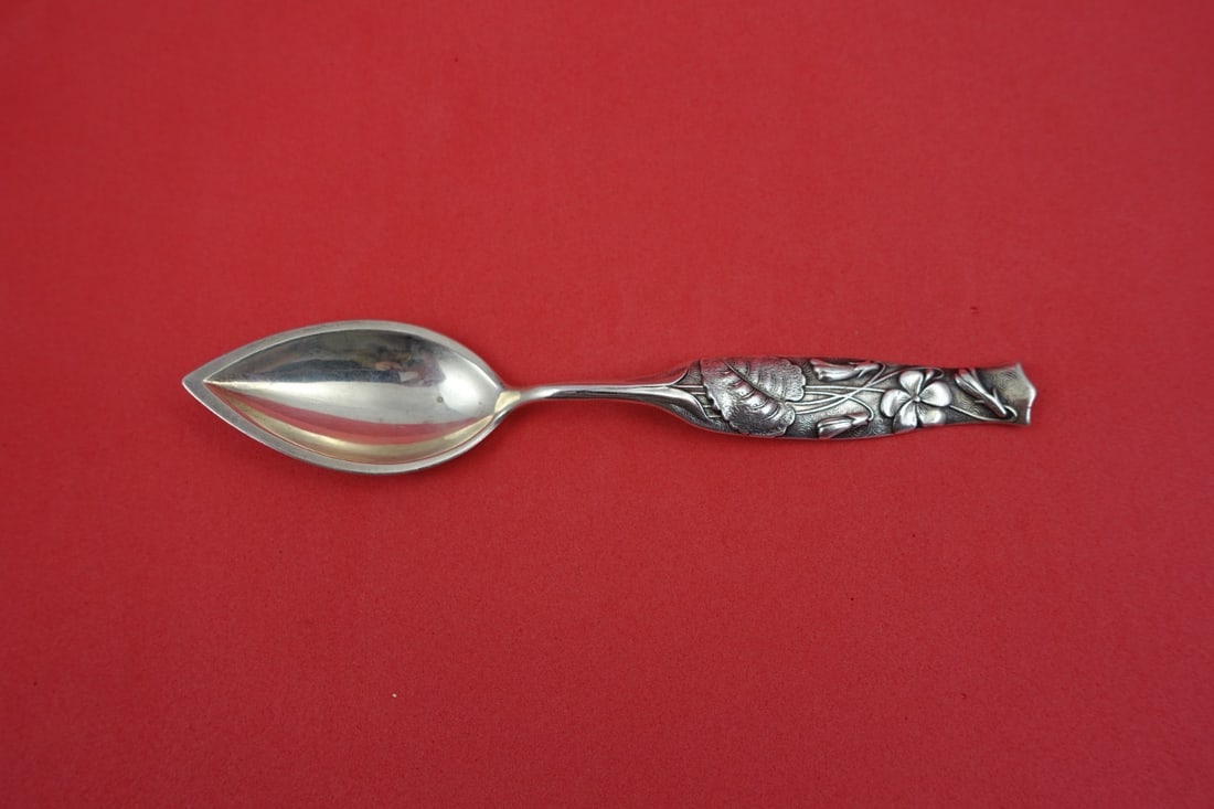 Sterling Silver Grapefruit Spoon Flora Pattern by Shiebler with Violet Motif 5 3/4" (1 of 2)