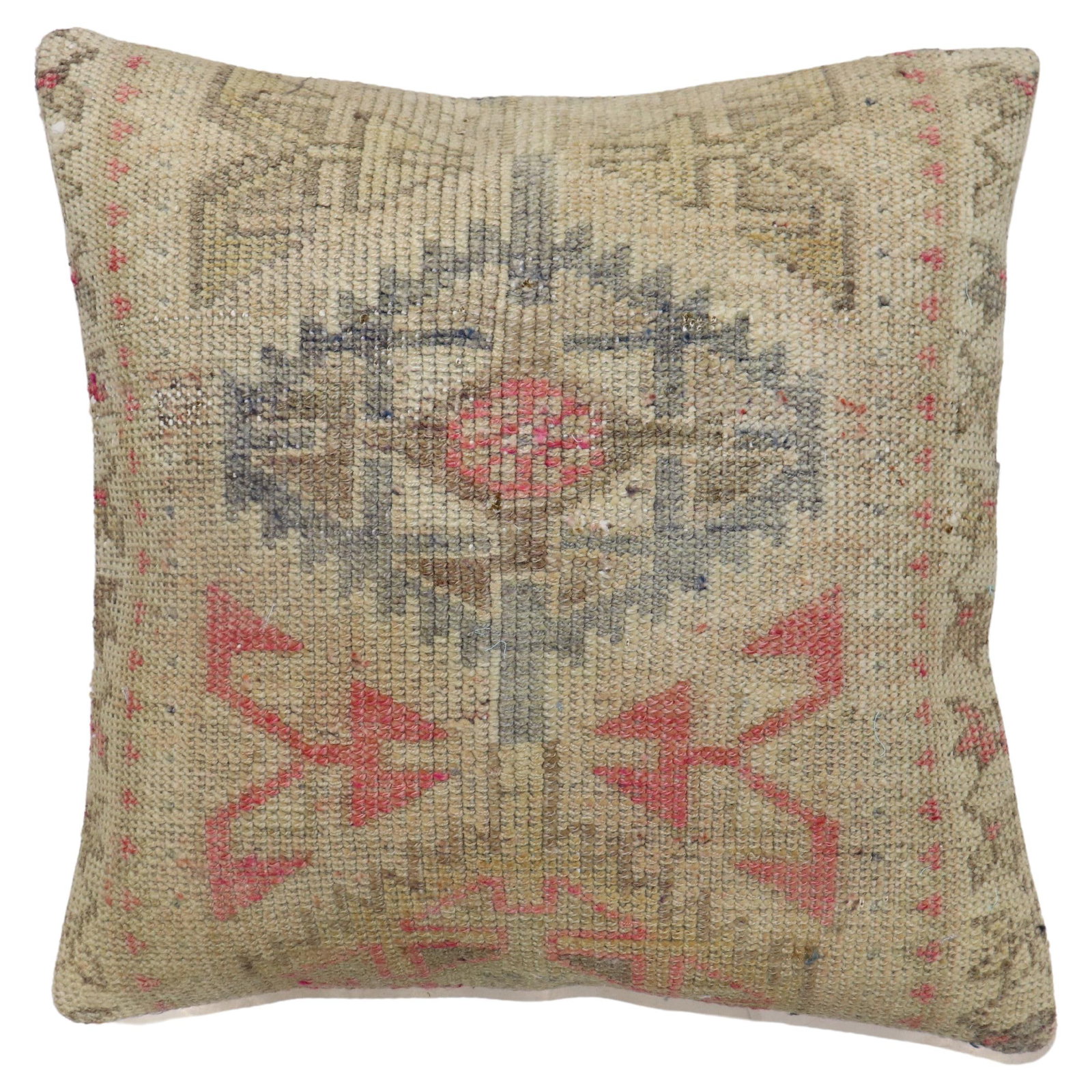 Geometric Turkish Rug Pillow Mid-20th Century Industrial Style: Geometric Turkish Rug Pillow Mid-20th Century Industrial Style Enhance your living space with this stunning Zabihi Collection Geometric Turkish Rug Pillow. This large square pillow features a unique d