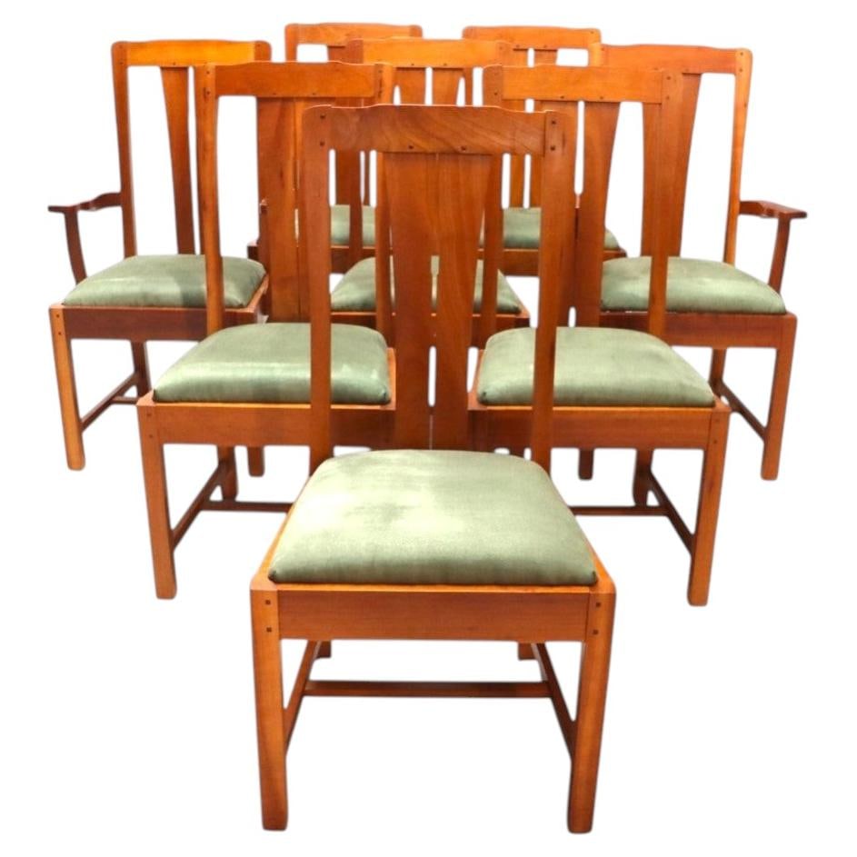 Set of 8 Cherry Arts Crafts Slat Back Dining Chairs (1 of 16)