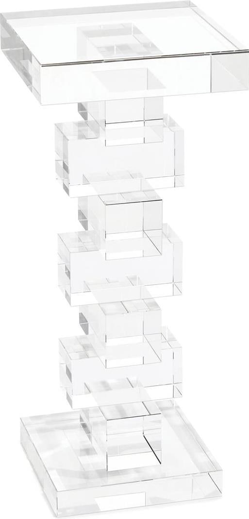 John-Richard Crystal Cube Martini Side Table 19H Clear Finish: John-Richard Crystal Cube Martini Side Table 19H Clear Finish Elevate your living space with this stunning Crystal Cube Side Table, a perfect blend of elegance and functionality. Crafted from solid cr