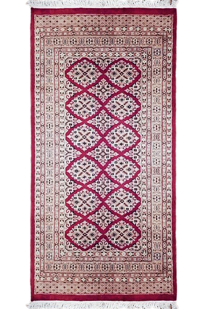 Hand-Knotted 3' x 5' Red Jaldar Bokhara Rug from Pakistan: Hand-Knotted 3' x 5' Red Jaldar Bokhara Rug from Pakistan Free continental US Shipping Enhance your living space with the stunning 3.1 x 5.1 Red Jaldar Hand-Knotted Bokhara Rug, a perfect blend of lux