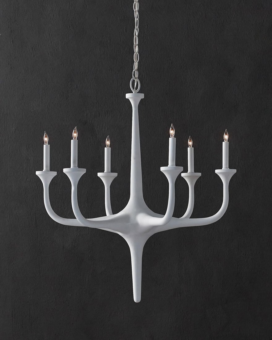Currey Albion Chandelier Gesso White Hollywood Regency 6 Bulb: Currey Albion Chandelier Gesso White Hollywood Regency 6 Bulb Illuminate your space with the stunning Albion Chandelier, a versatile lighting fixture that embodies Hollywood Regency style. This bowl c