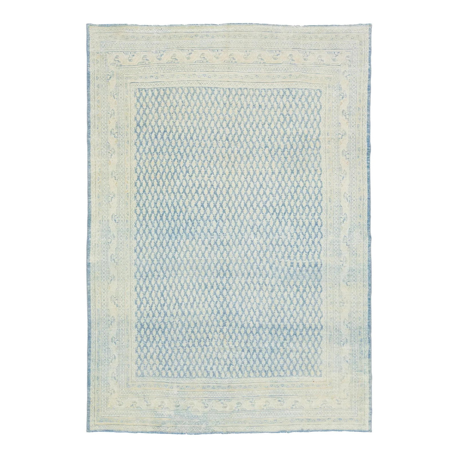 1920s Persian Tabriz Wool Rug Blue Beige Floral Design 6'7 x 9'6: 1920s Persian Tabriz Wool Rug Blue Beige Floral Design 6'7 x 9'6 Discover the elegance of this 1920s Antique Persian Tabriz wool rug, handcrafted with a traditional floral pattern. The rug features a 