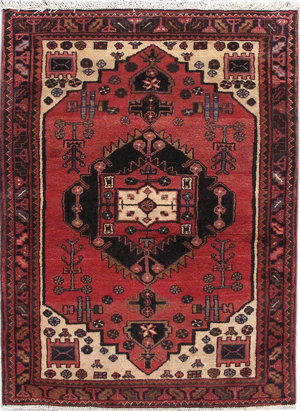 Persian Hamadan Rug 3.3 x 4.7 ft Hand-Knotted Tribal Carpet Iran (1 of 6)