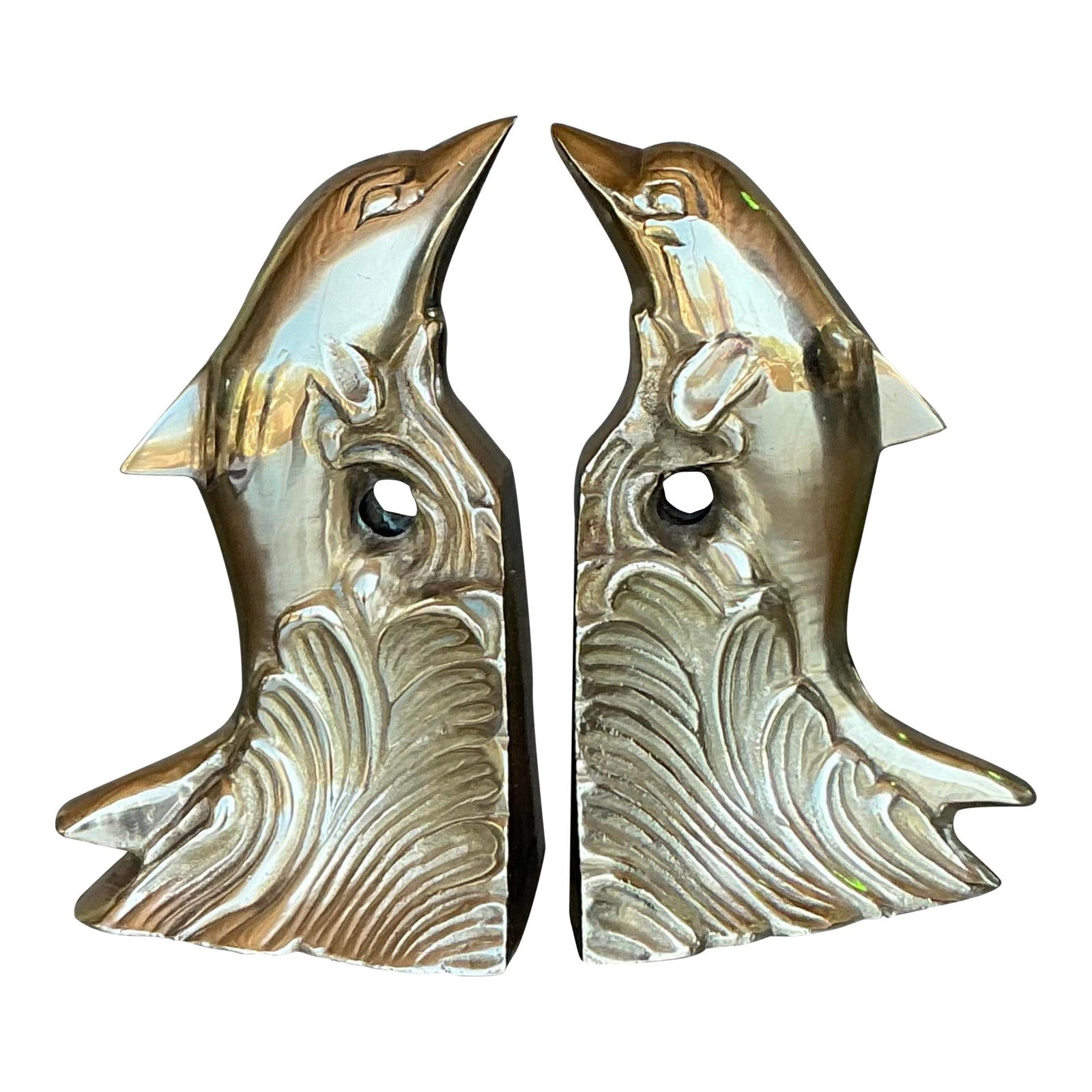 Vintage Polished Brass Dolphin Bookends Nautical Elegance Pair (1 of 6)