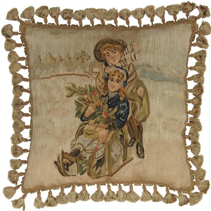 Provence Home 20x20 Velvet Throw Pillow Aubusson Style Beige Olive Green (1 of 1)