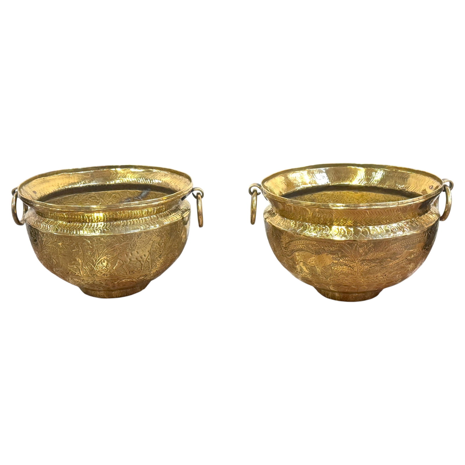 Set of 2 Anglo Raj Brass Jardinieres with Animal Motifs (1 of 17)