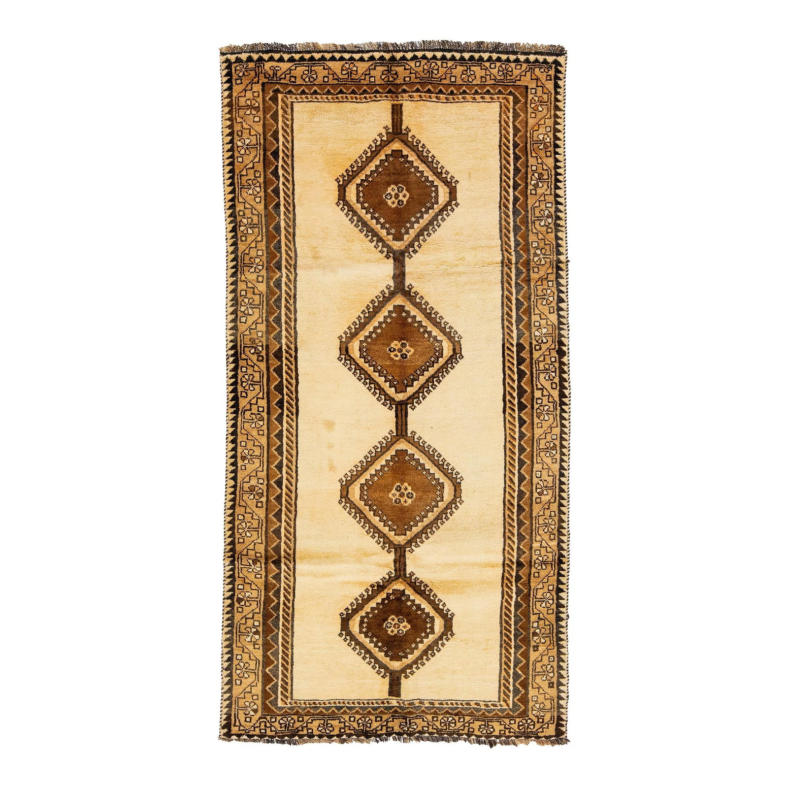 Handmade Vintage Gabbeh Wool Rug Tribal Design 3'10 x 7'7 Beige: Handmade Vintage Gabbeh Wool Rug Tribal Design 3'10 x 7'7 Beige Enhance your living space with this exquisite Vintage Handmade Gabbeh Wool Rug, beautifully crafted with a tribal design. The rug showca