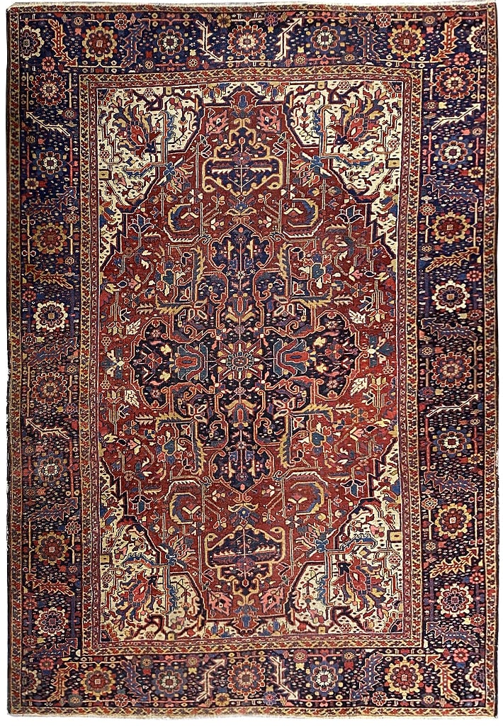 1940's 9 x 12 Antique Persian Heriz Rug Authentic Vintage: 1940's 9 x 12 Antique Persian Heriz Rug Authentic Vintage Free continental US Shipping Discover the elegance of this genuine antique Persian Heriz rug from the 1940s, measuring 9 x 12 feet. This beaut