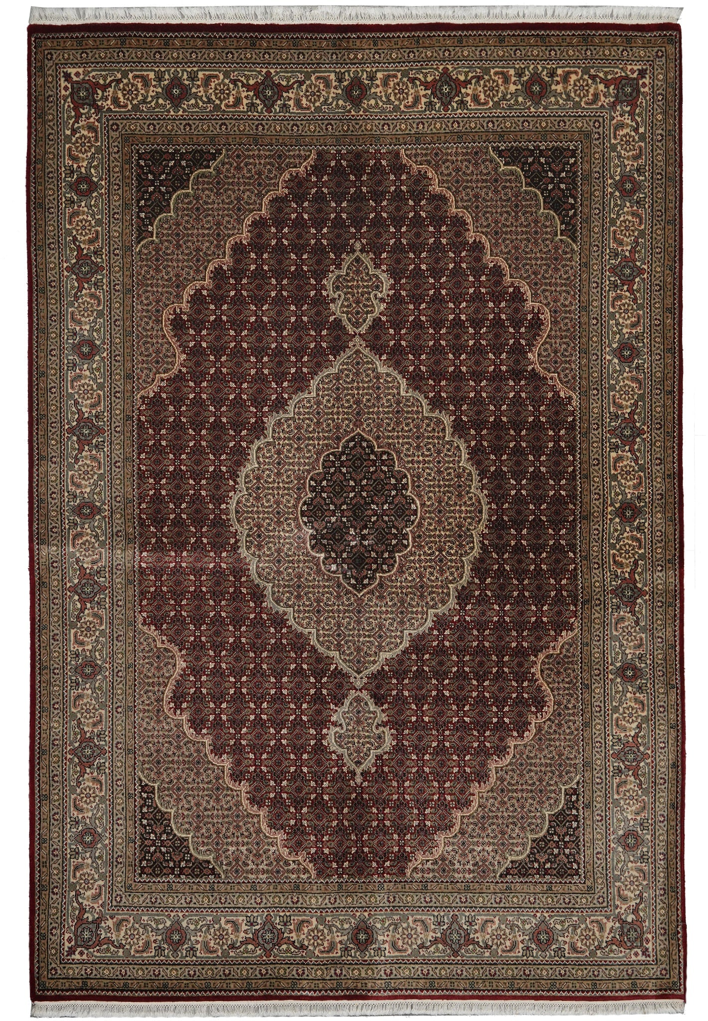 5.9 x 8 Tabriz Mahi Persian Wool and Silk Hand-Knotted Rug: 5.9 x 8 Tabriz Mahi Persian Wool and Silk Hand-Knotted Rug Free continental US Shipping This hand-knotted rug measures 5.9 x 8 feet and is crafted from premium wool with silk highlights, offering a so