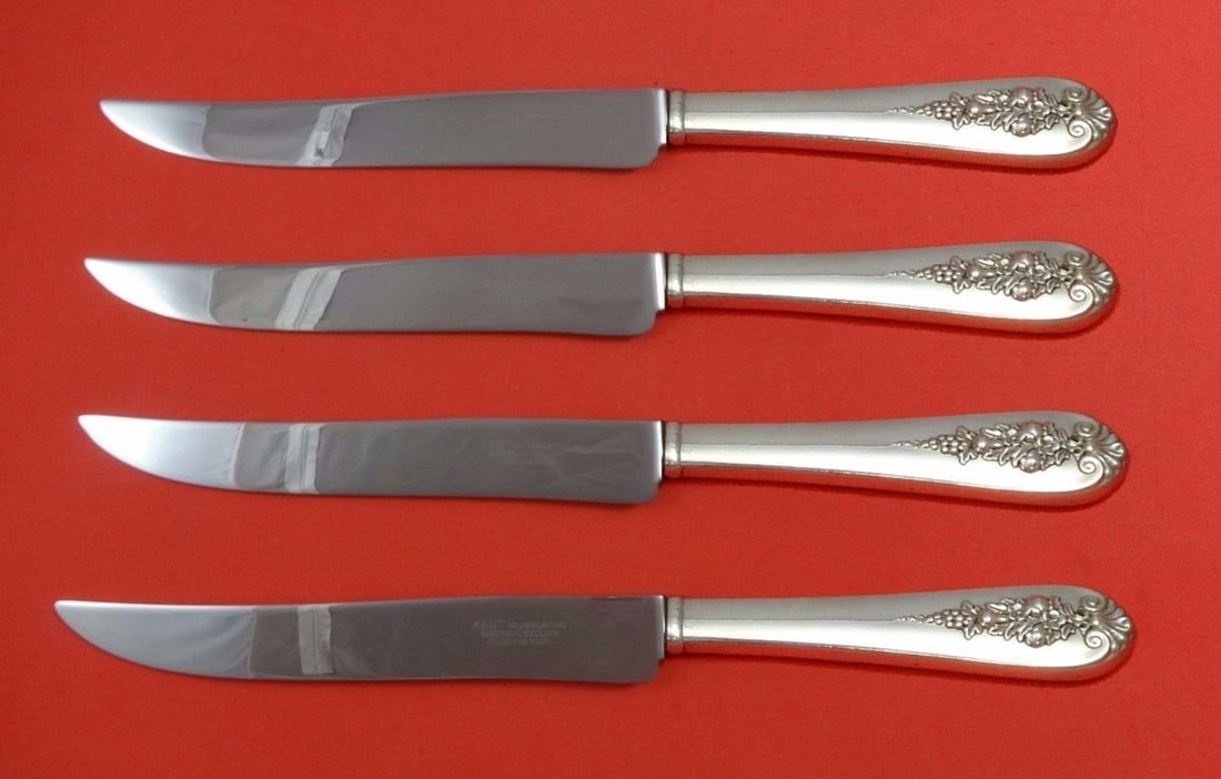 Lunt Pendant-of-Fruit Sterling Silver Steak Knife Set 4pc Texas Size (1 of 1)