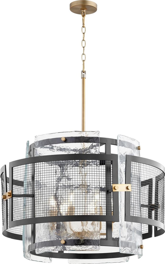 Cyan Panorama Industrial Chandelier Aged Brass Frosted Glass 6 Bulb (1 of 2)