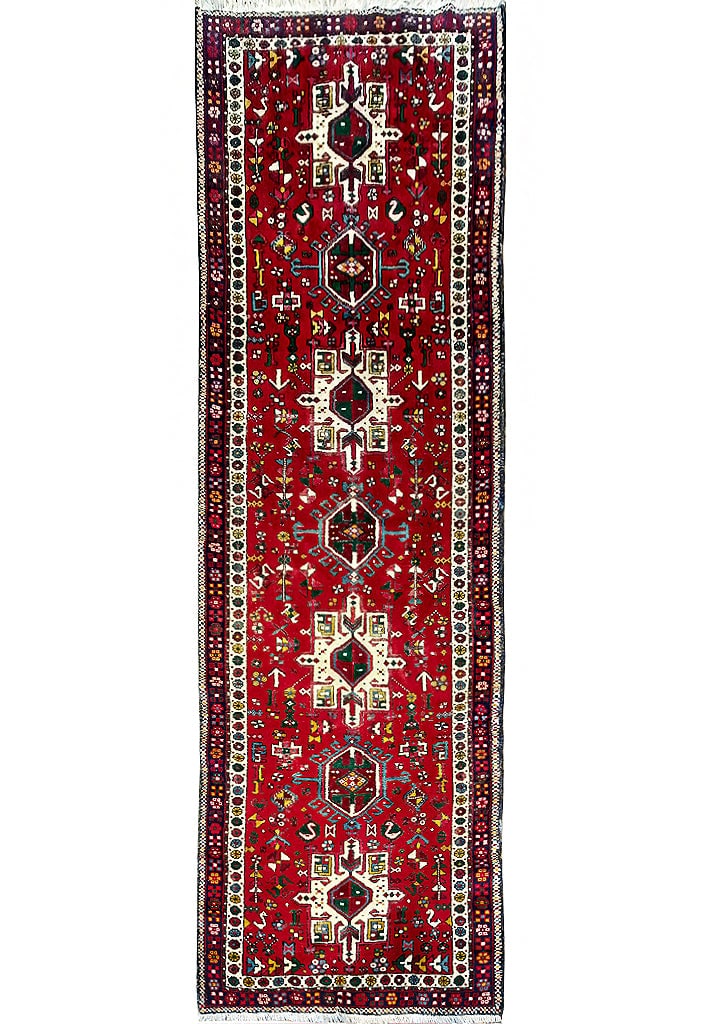 Persian Karaja Runner 3.6 x 10.4 ft Hand-Knotted Wool Area Rug: Persian Karaja Runner 3.6 x 10.4 ft Hand-Knotted Wool Area Rug Free continental US Shipping Step into timeless elegance with this 3.6 x 10.4 Persian Karaja Runner, a stunning example of Persian crafts