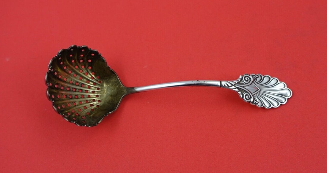 Grecian Pattern Gorham Sterling Silver Sugar Sifter Ladle Gold Washed Shell Bowl 6 Inches (1 of 2)