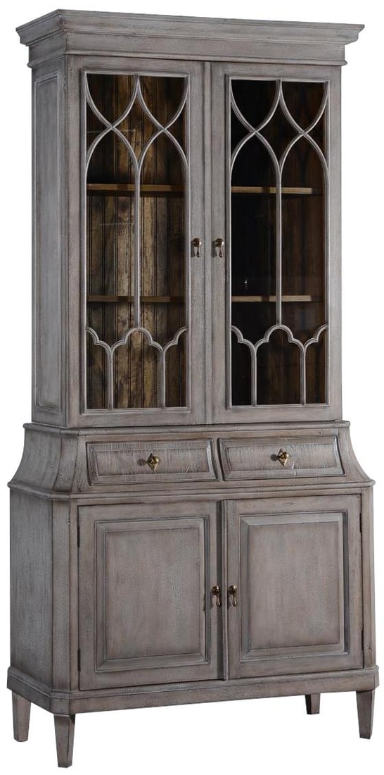 Rosalind Antique Style Solid Wood China Cabinet Greige Finish: Rosalind Antique Style Solid Wood China Cabinet Greige Finish Introducing the Antique Style-Inspired Rosalind China Cabinet, a stunning piece that beautifully combines vintage charm with modern crafts