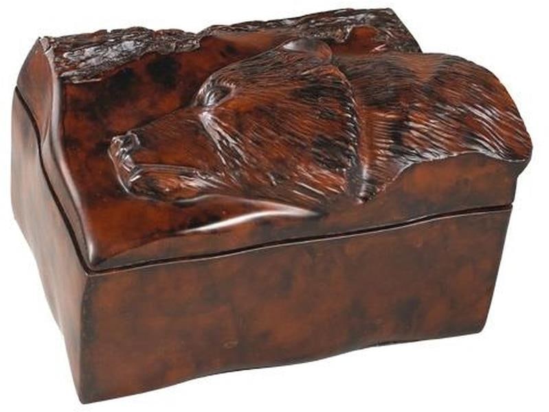 Lodge Style Bear Head Box Decor Hinged Resin Green Finish: Lodge Style Bear Head Box Decor Hinged Resin Green Finish This item is made at time of order. Please allow 42 to 70 days for production. Enhance your decor with this unique lodge-style bear head box, 