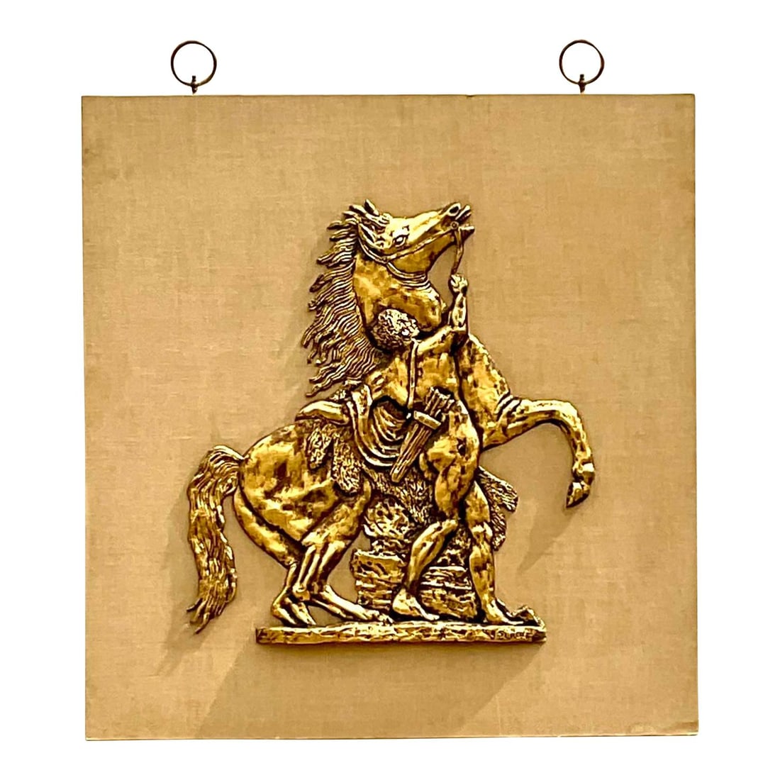 Vintage Grand Tour Gladiator Medallion Gold Relief Wall Art: Vintage Grand Tour Gladiator Medallion Gold Relief Wall Art This stunning vintage Grand Tour fiberglass relief features a large molded gladiator medallion beautifully mounted on a wrapped wood plinth.