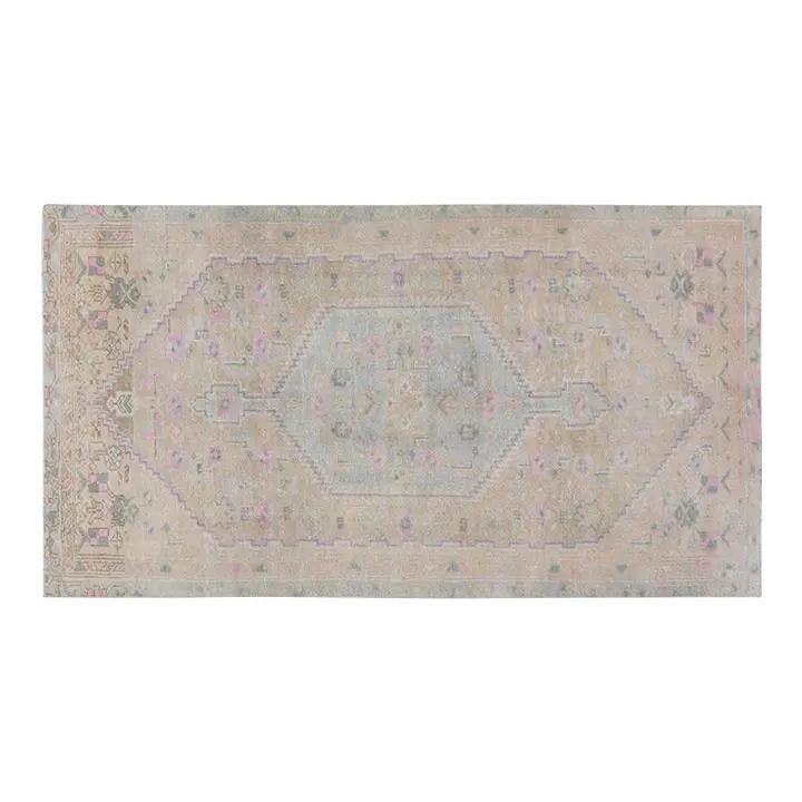 Hand-Knotted Wool Anatolian Rug Tan 3'8" x 7' Turkish Vintage: Hand-Knotted Wool Anatolian Rug Tan 3'8" x 7' Turkish Vintage This vintage Turkish Anatolian rug is hand-knotted from wool using traditional techniques, combining timeless craftsmanship with modern de