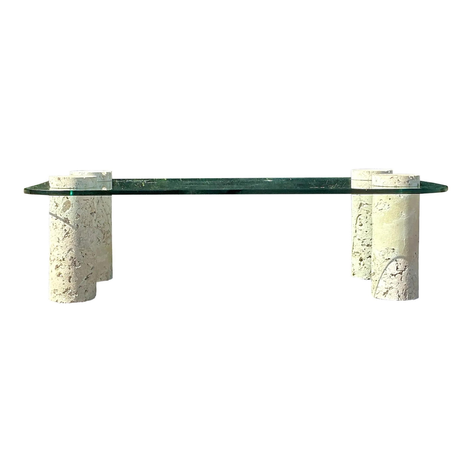 Vintage Coastal Coquina Cylinder Coffee Table Transparent Design: Vintage Coastal Coquina Cylinder Coffee Table Transparent Design Enhance your living space with this Vintage Coastal Coquina Cylinder Coffee Table, a perfect blend of seaside charm and modern elegance