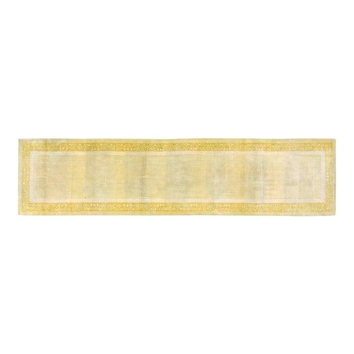 Hand Knotted Wool Mustard Chinese Art Deco Rug 3'x12'8": Hand Knotted Wool Mustard Chinese Art Deco Rug 3'x12'8" This vintage Chinese Art Deco rug is hand-knotted from wool using traditional rug-making techniques. The rug features a mustard color and a rich