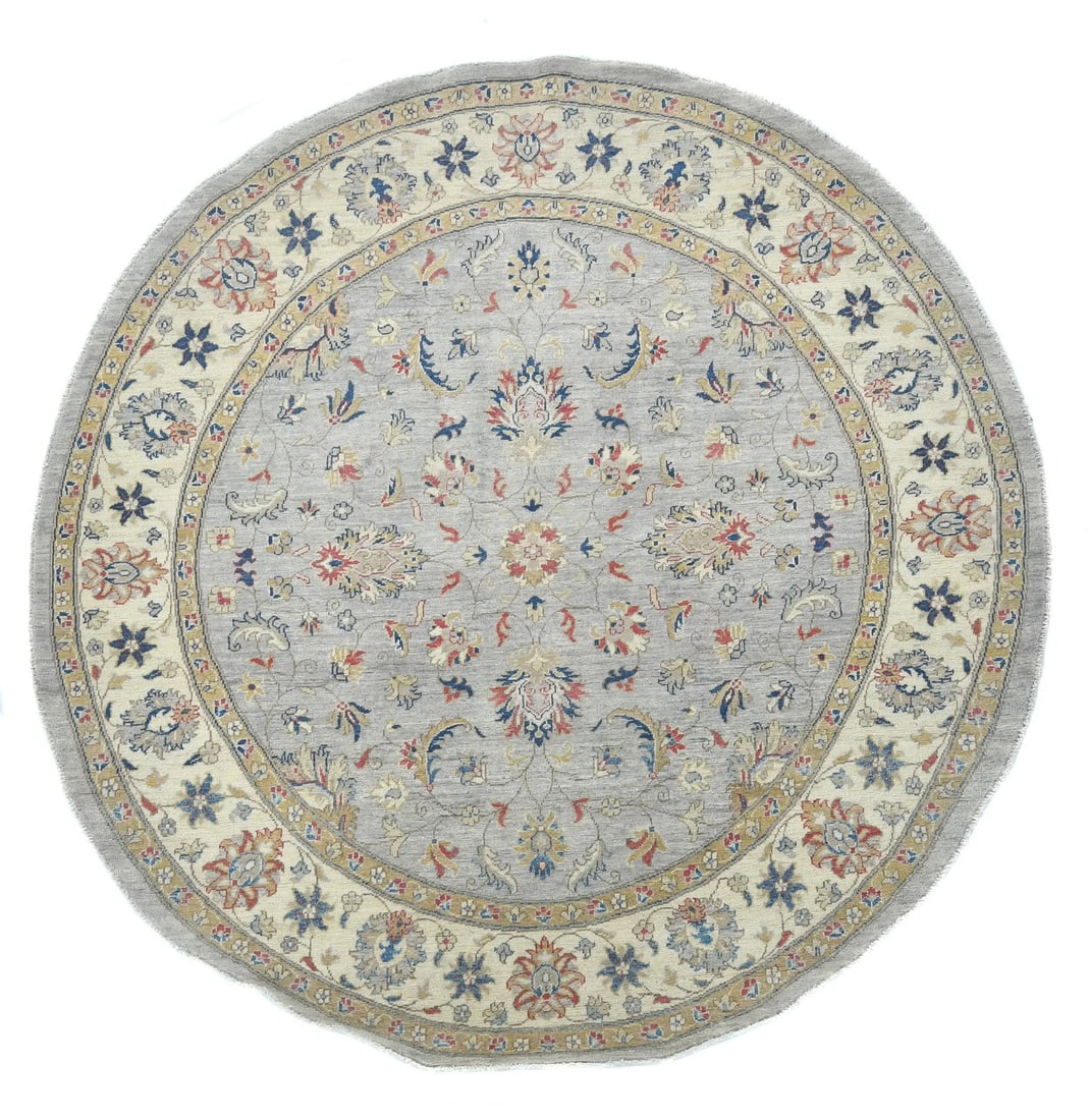 Floral Hand-Knotted Oushak Round Wool Rug 6'4 x 6'6 Modern Design: Floral Hand-Knotted Oushak Round Wool Rug 6'4 x 6'6 Modern Design Enhance your living space with this exquisite Floral Wool Oushak Oriental Round Rug, measuring 6'4" x 6'6". This hand-knotted area rug