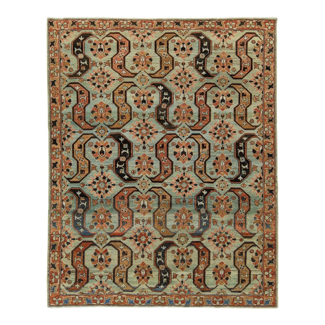 Blue Wool Heriz Rug With Geometric Medallions 6' x 7'7" Early 20th Century: Blue Wool Heriz Rug With Geometric Medallions 6' x 7'7" Early 20th Century This early 20th century Heriz Persian rug showcases bold geometric medallions and intricate tribal motifs in shades of blue, 