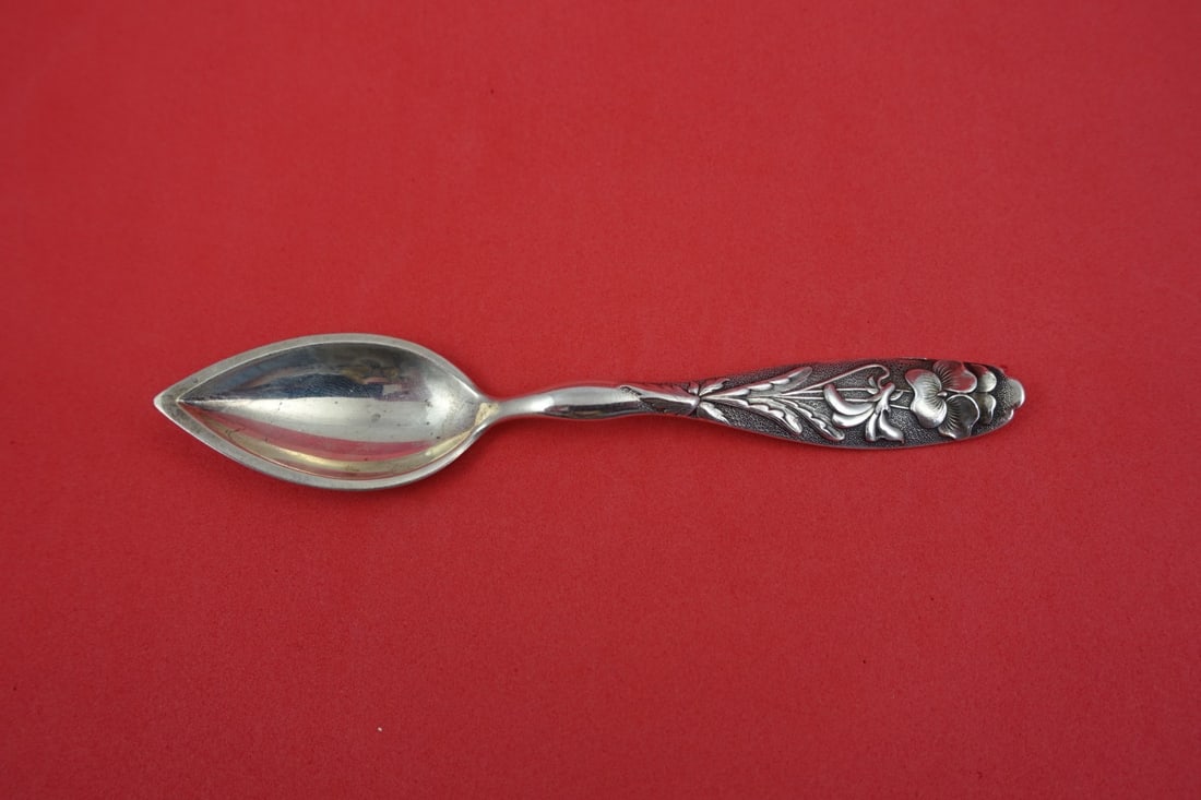 Sterling Silver Grapefruit Spoon Flora Pattern by Shiebler with Pansy Design 5 3/4" (1 of 2)