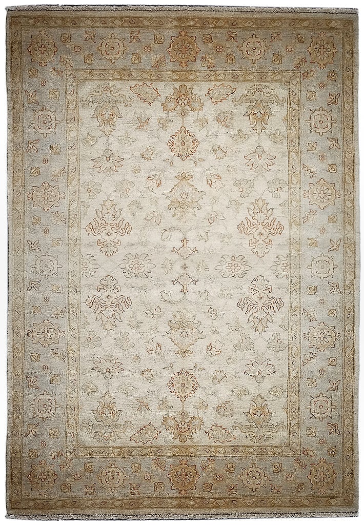 5.9 x 8.2 Hand-Knotted Neutral Peshawar Rug Ziglar Pattern: 5.9 x 8.2 Hand-Knotted Neutral Peshawar Rug Ziglar Pattern Free continental US Shipping Transform your living space with the exquisite 5.9 x 8.2 Neutral Peshawar Rug, a stunning blend of traditional c