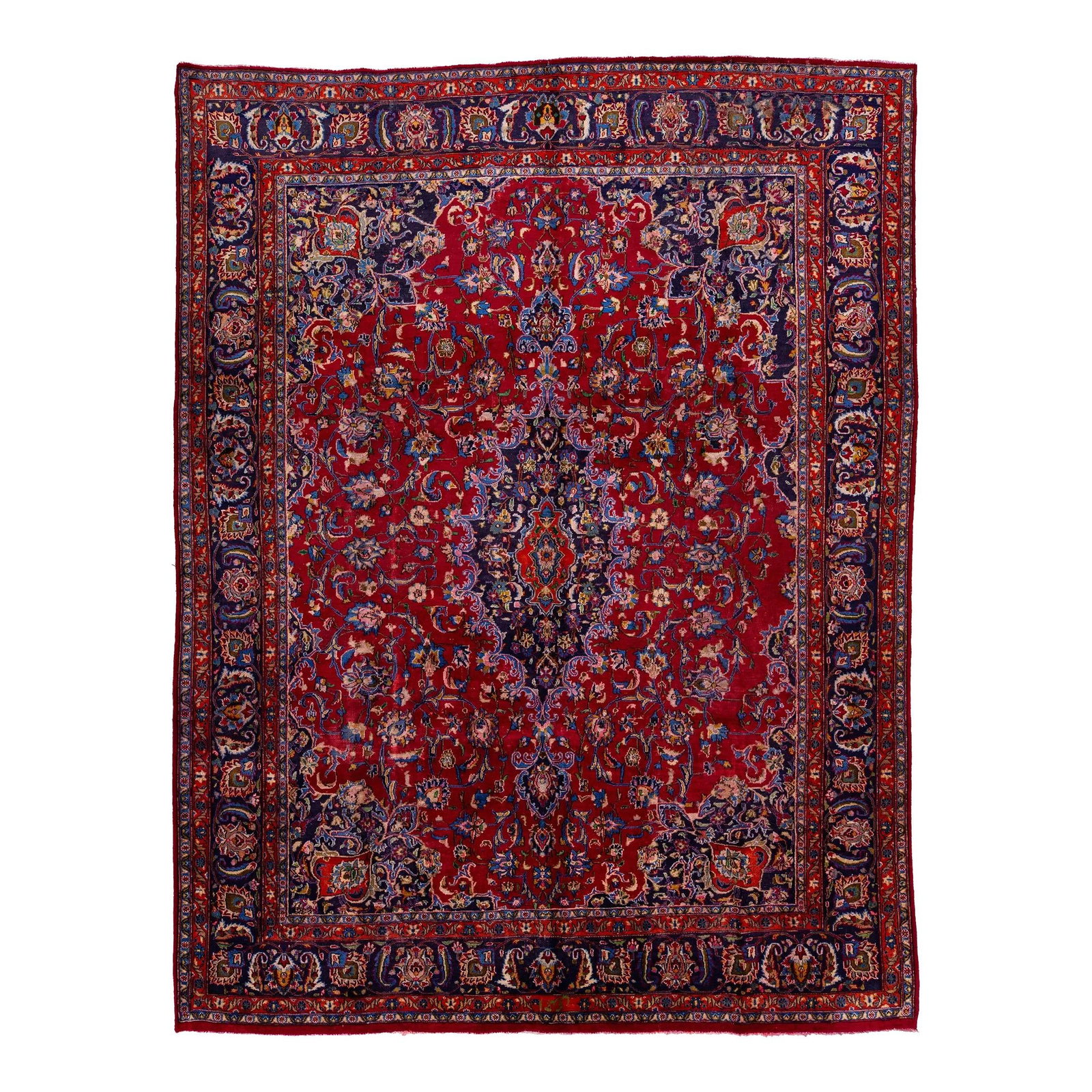 Vintage 1950s Persian Kashan Wool Rug Red Floral Design 9'10 X 12'10: Vintage 1950s Persian Kashan Wool Rug Red Floral Design 9'10 X 12'10 This exquisite vintage Persian Kashan rug showcases a vibrant red field adorned with a captivating all-over floral medallion design