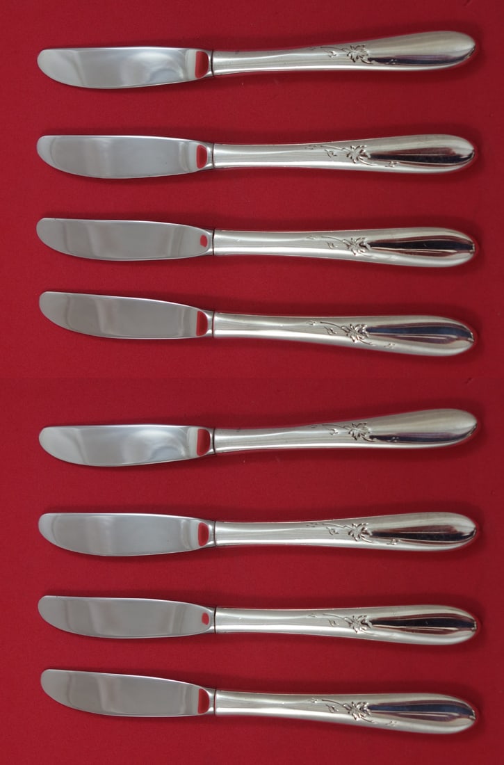 Reed Barton Autumn Leaves Sterling Butter Spreaders Set of 8 6 3 4 (1 of 4)