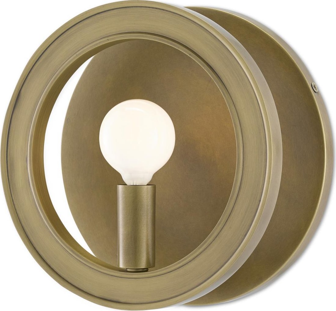 Currey Chaplet Brass Wall Sconce UL-Listed Damp Location: Currey Chaplet Brass Wall Sconce UL-Listed Damp Location Illuminate your space with this stylish Chaplet Wall Sconce, featuring a beautiful antique brass finish that exudes vintage charm. This medium-
