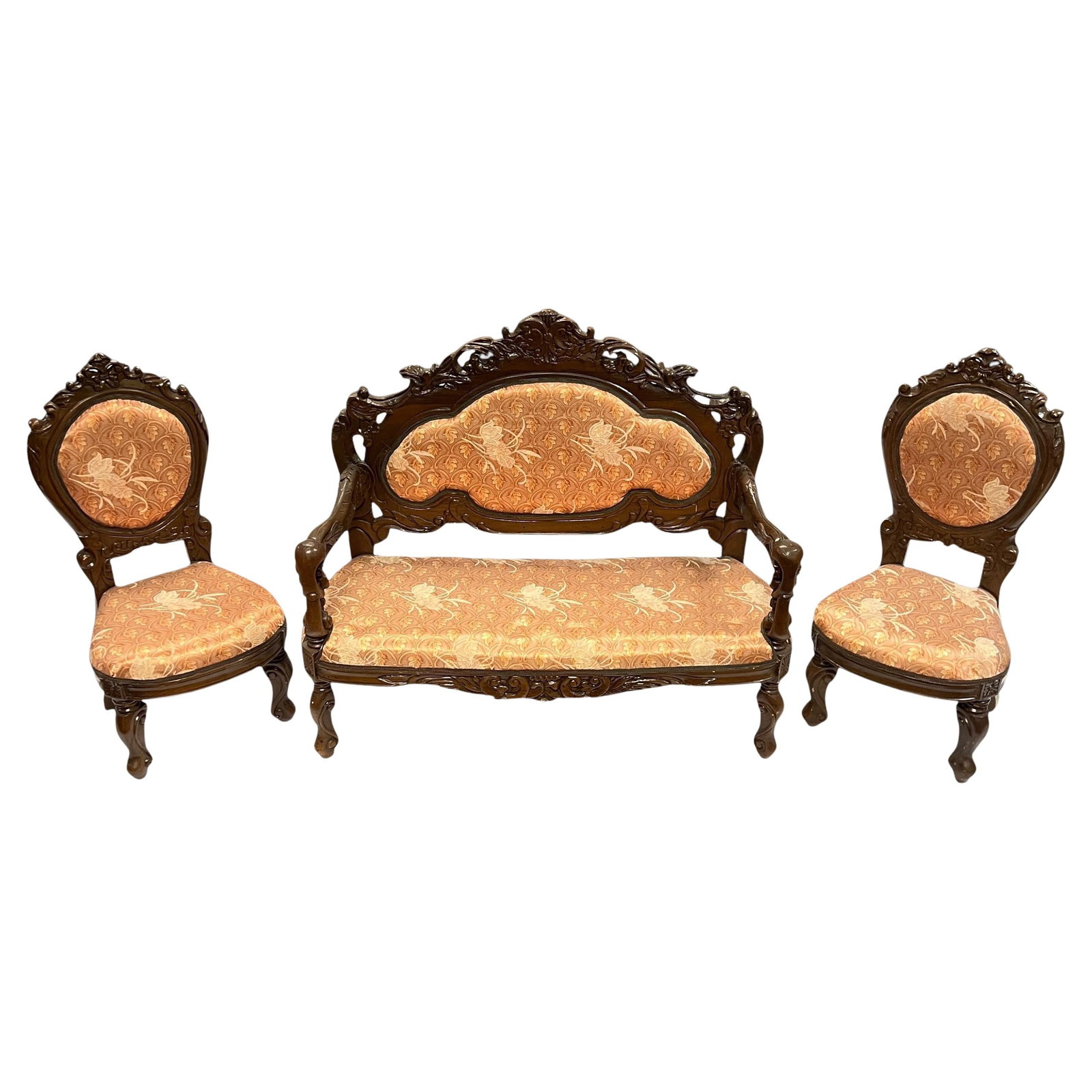 Set of Three Victorian Style Child Settee and Side Chairs with Floral Upholstery (1 of 11)