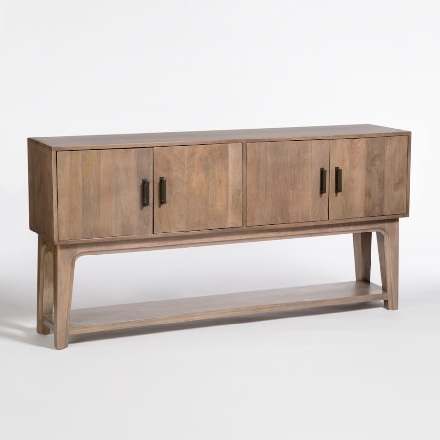 Maxwell French Style Mango Wood Sideboard in Mist Ash: Maxwell French Style Mango Wood Sideboard in Mist Ash Introducing the Elegant Maxwell Mango Wood Sideboard, a stunning addition to your home decor. This sideboard features a beautiful Mist Ash finish,
