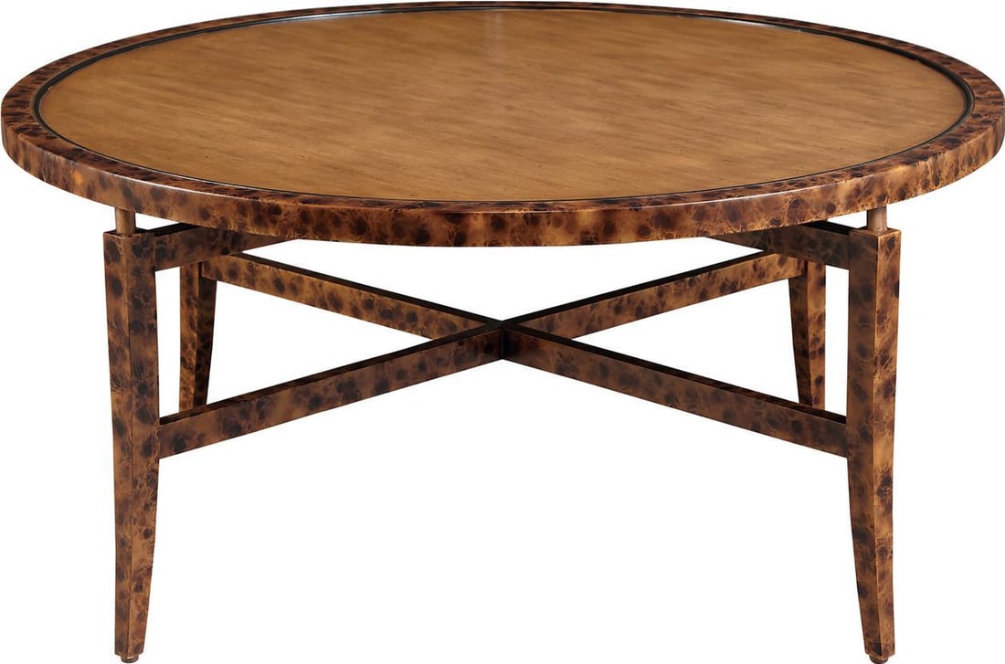 Port Eliot Round Cocktail Table Artisan Mahogany Top Brass Connectors Hand-Painted (1 of 1)