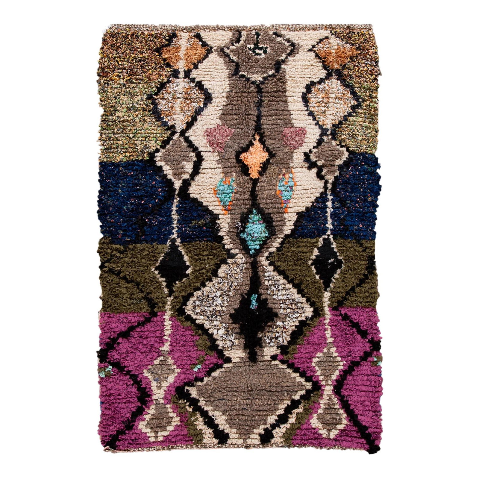 Vintage American Rag Handmade Wool Rug Multicolor Tribal Design 4'6 X 6'8: Vintage American Rag Handmade Wool Rug Multicolor Tribal Design 4'6 X 6'8 This stunning Vintage American Rag handmade wool rug features a vibrant multicolor field adorned with a geometric tribal desig