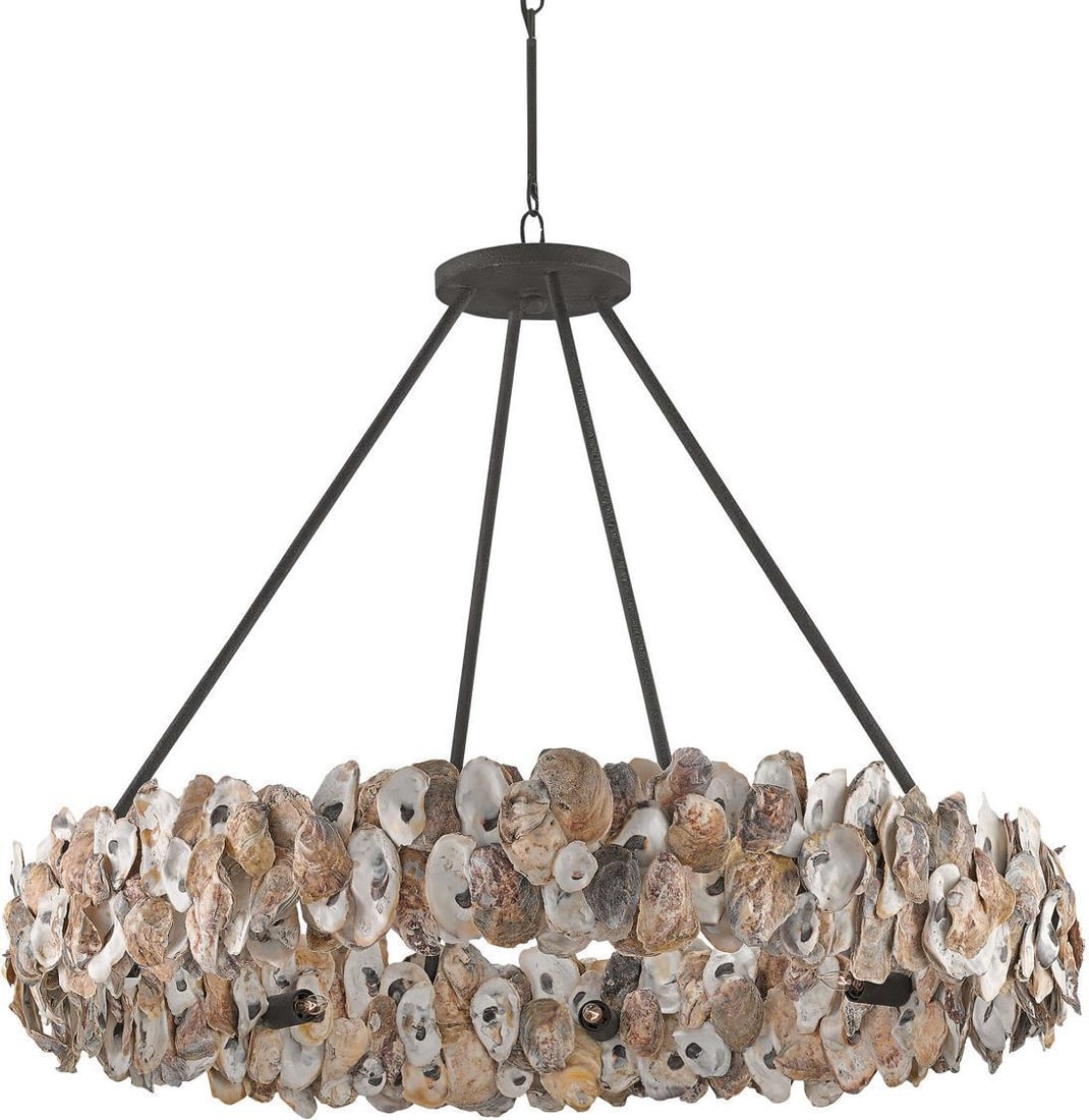 Currey Coastal Chic Oyster Bowl Chandelier Textured Bronze 8 Bulb: Currey Coastal Chic Oyster Bowl Chandelier Textured Bronze 8 Bulb Illuminate your space with the Coastal Chic Oyster Chandelier, a stunning bowl chandelier that beautifully blends coastal style with e
