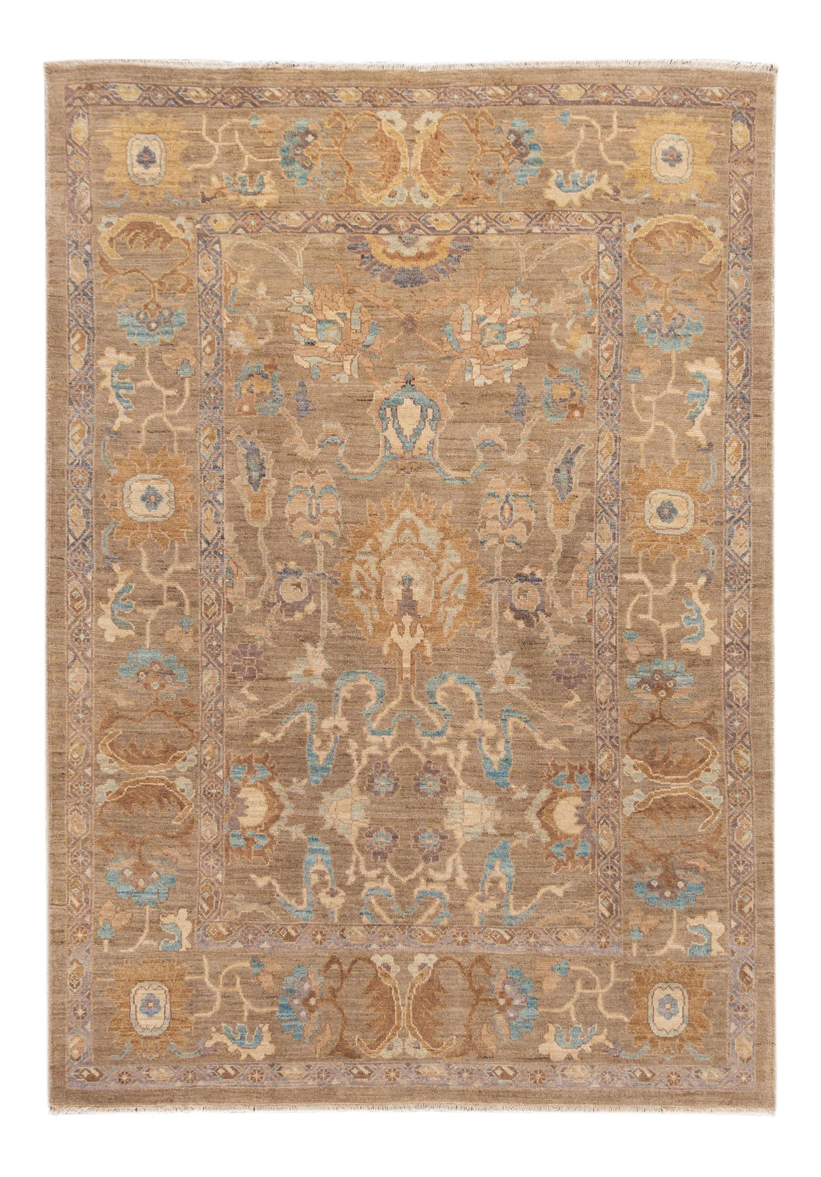 21st Century Modern Sultanabad Wool Rug 6'8 x 9'8 Tan Motif: 21st Century Modern Sultanabad Wool Rug 6'8 x 9'8 Tan Motif Discover the elegance of this 21st Century Modern Sultanabad Rug, featuring a stunning all-over scatter beige motif. Hand-knotted from