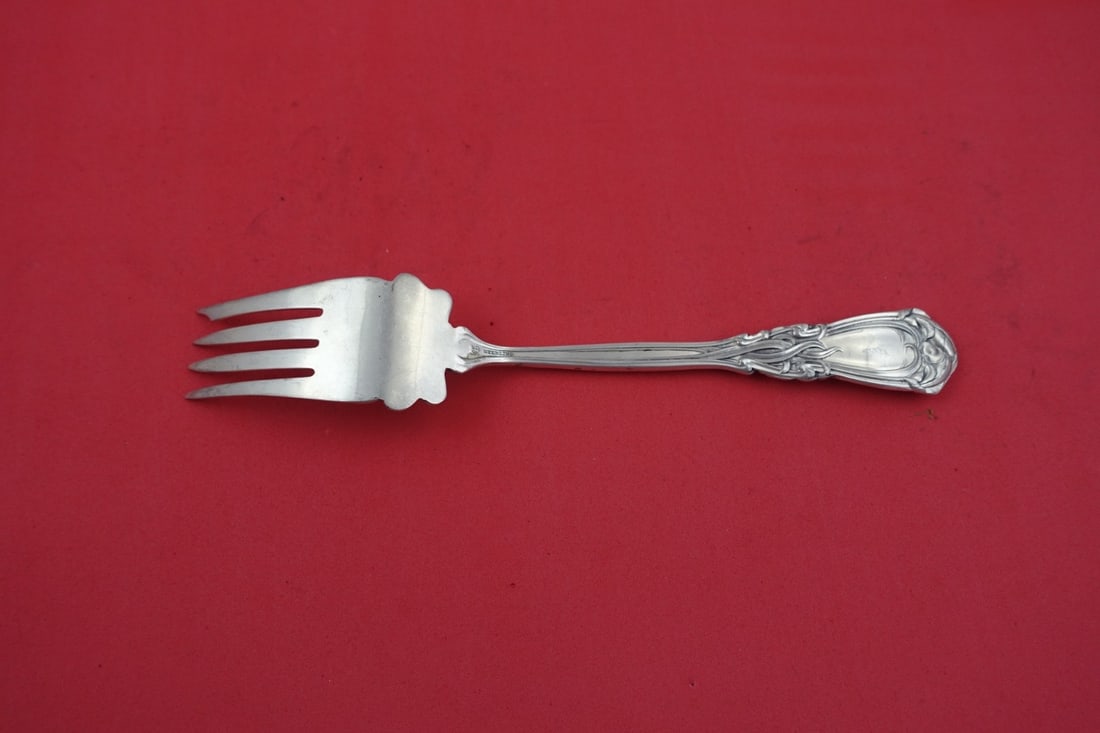 Durgin-Gorham Iris Sterling Silver Fish Fork 7.5 Inch Serving Fork - 2