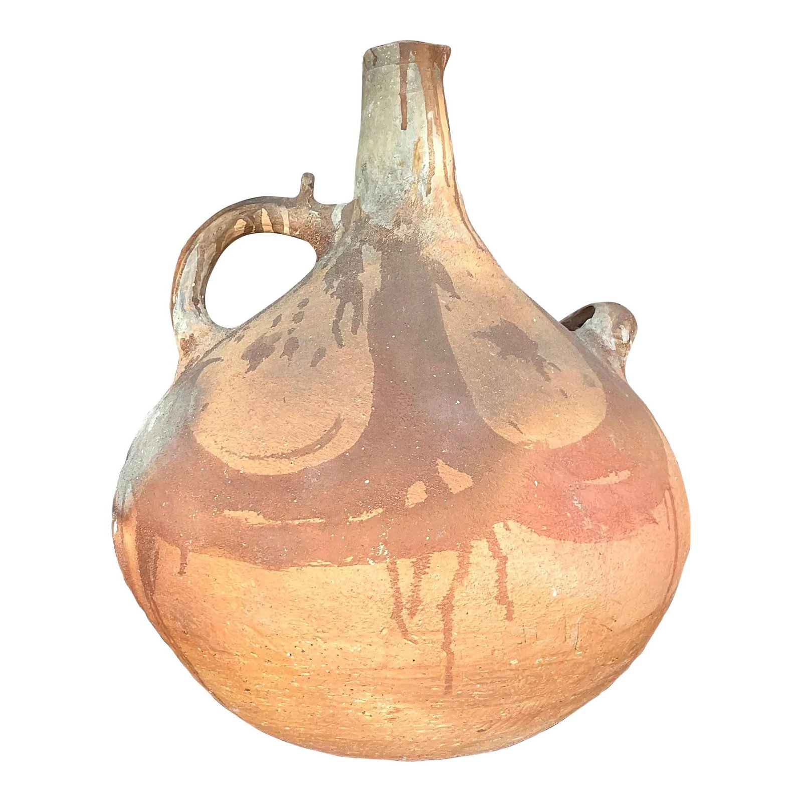 Rustic Vintage Terracotta Painted Urn 22 x 22 x 26: Rustic Vintage Terracotta Painted Urn 22 x 22 x 26 Enhance your living space with this Vintage Monumental Terracotta Painted Urn, a perfect embodiment of rustic charm. This American-made urn is skillf