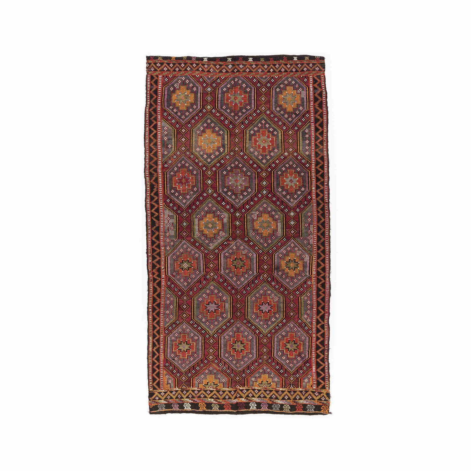 Handmade Cicim Wool On Wool Kilim 68.1 x 131.1 Inches: Handmade Cicim Wool On Wool Kilim 68.1 x 131.1 Inches Discover the beauty of this Authentic Handmade Cicim, crafted with care from high-quality wool on wool. This exquisite kilim features a flat woven