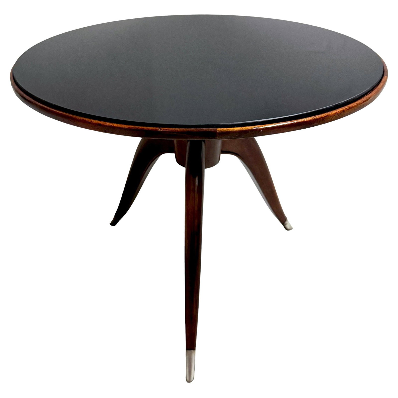 Art Deco Circular Side Table in Style of Ruhlmann 1930s France: Art Deco Circular Side Table in Style of Ruhlmann 1930s France This exquisite Art Deco Circular Side Table, inspired by the designs of Emile-Jacques Ruhlmann, captures the essence of 1930s elegance. C