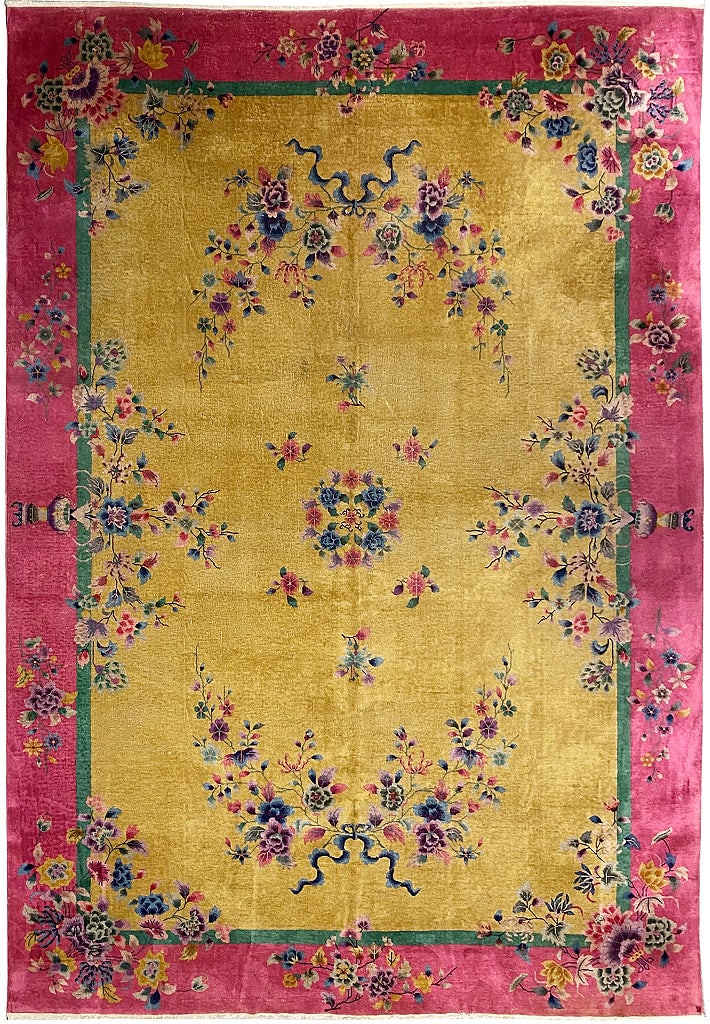Antique 1940's Chinese Art Deco Rug 9.10 x 13.6: Antique 1940's Chinese Art Deco Rug 9.10 x 13.6 Free continental US Shipping This exquisite Art Deco antique Chinese rug from the 1940s features a beautiful design that exemplifies the elegance of the