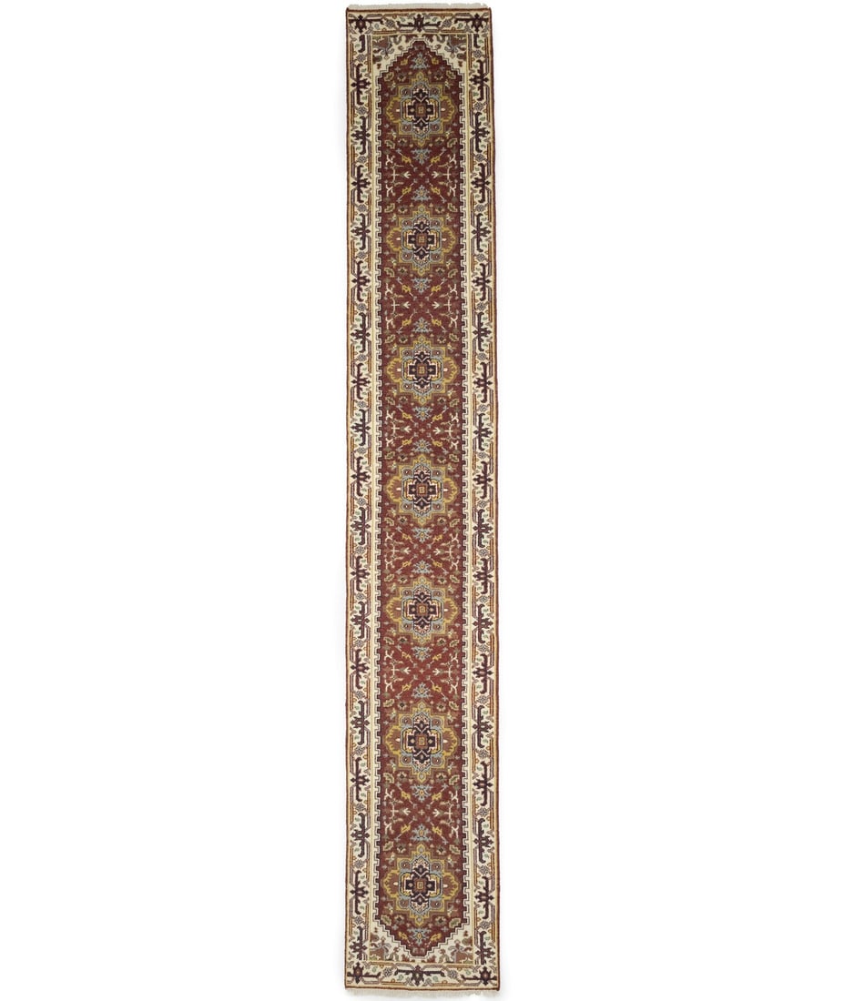 Hand-Knotted Floral Heriz Serapi 2'6 x 16' Runner Rug (1 of 18)