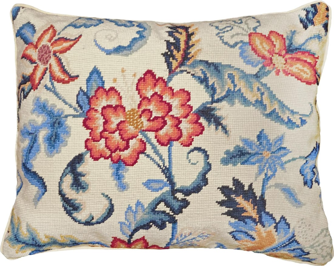 Charming 18 Wool Blend Needlepoint Pillow Floral Design (1 of 2)