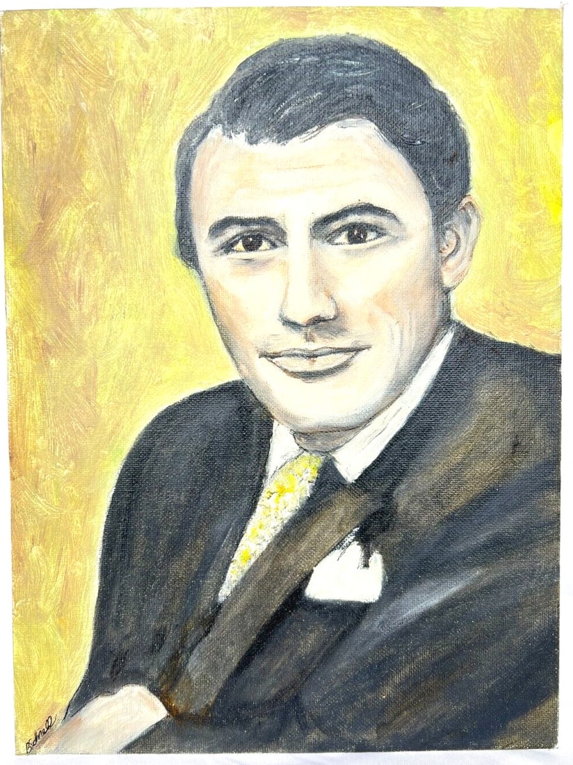 Gregory Peck Oil Painting by Elizabeth Schnell with Certificate of Authenticity: Gregory Peck Oil Painting by Elizabeth Schnell with Certificate of Authenticity This stunning oil on board painting captures the image of the legendary actor Gregory Peck, created by the talented arti