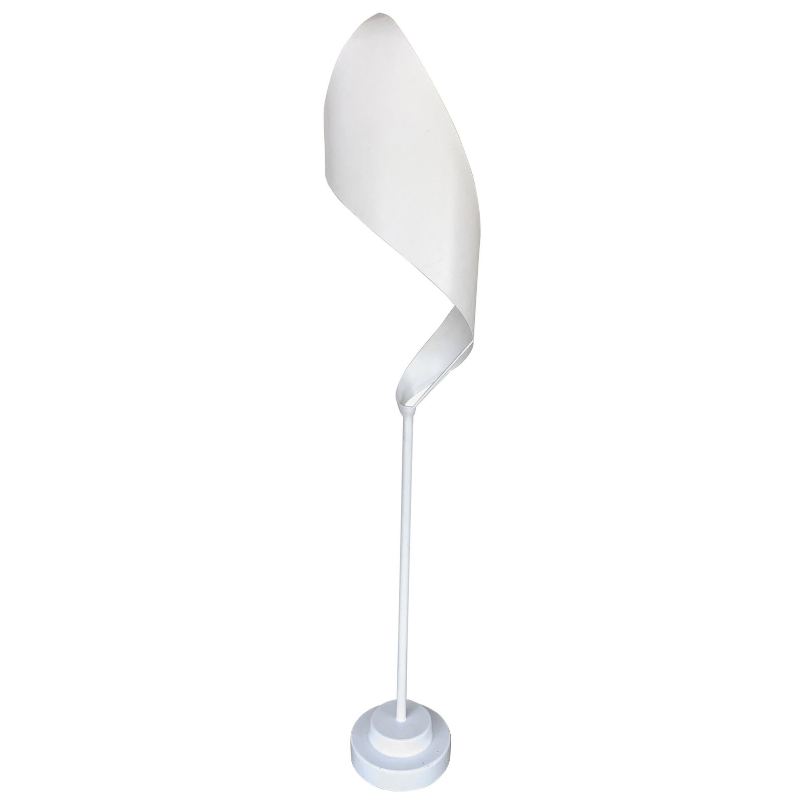 Large White Enameled Forged Steel Kinetic Sculpture 1995 M.G. La Mair: Large White Enameled Forged Steel Kinetic Sculpture 1995 M.G. La Mair This striking large modern sculpture is a captivating example of kinetic art, crafted from white enameled forged steel. Standing a