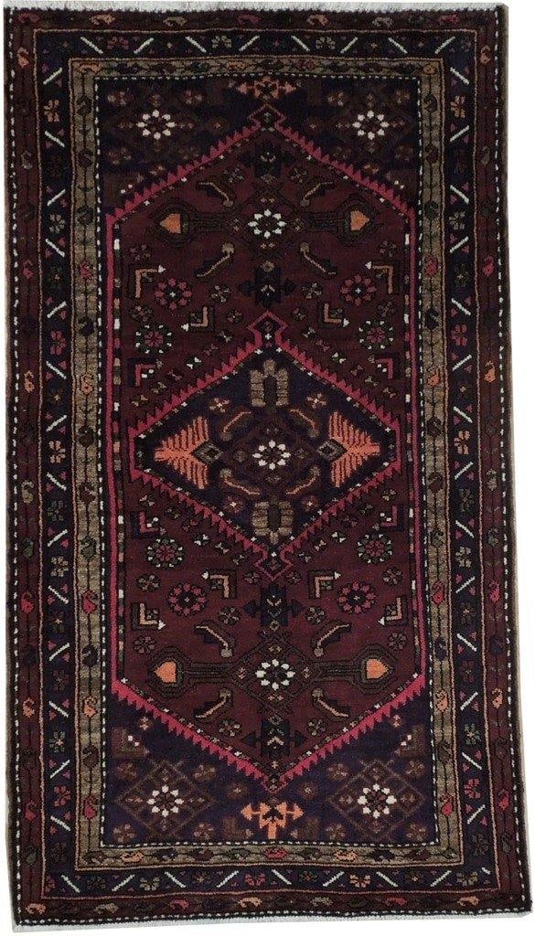 3.7 x 6.5 Deep Red Semi-Antique Persian Hamadan Rug Handmade in Iran (1 of 6)
