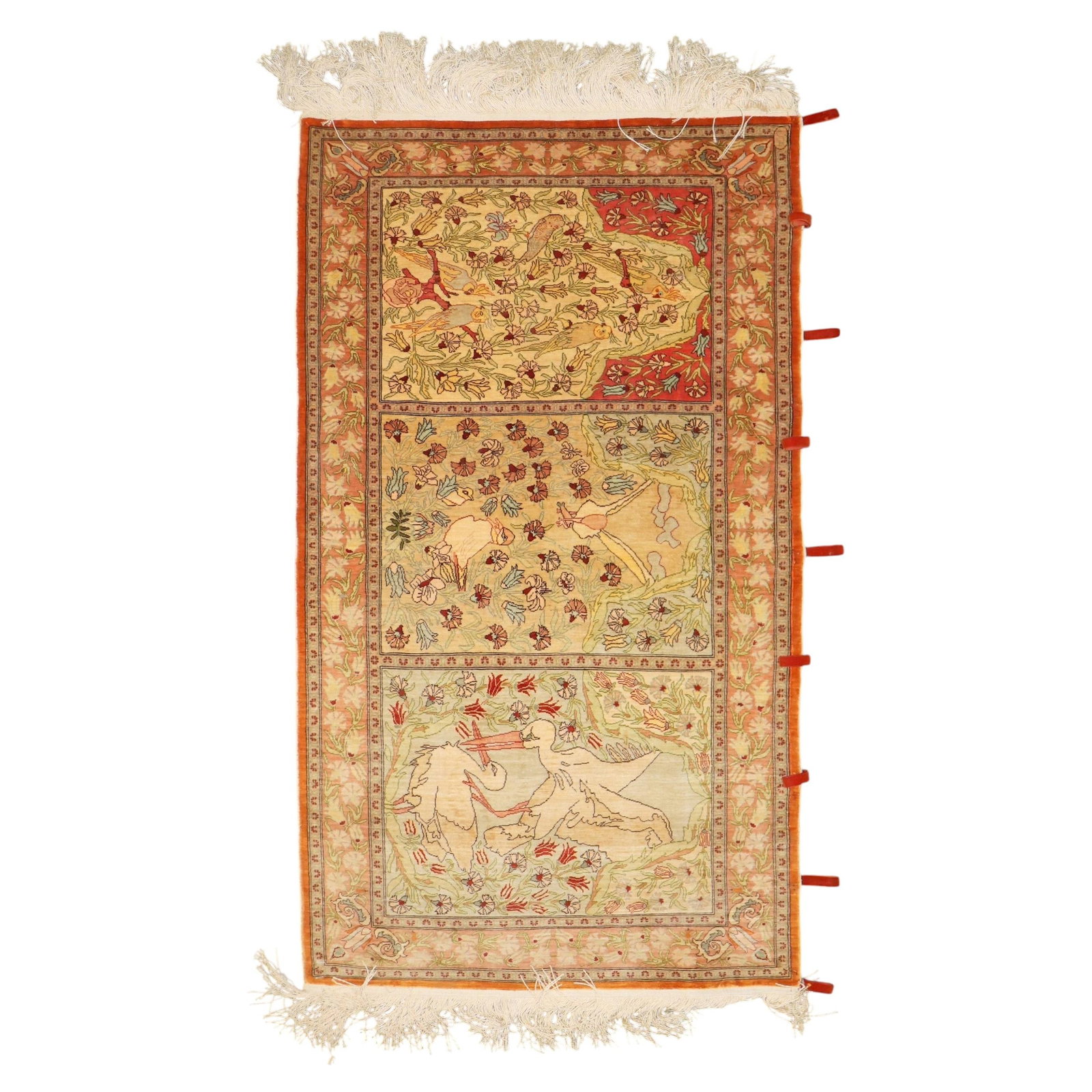 Signed Turkish Hereke pictorial silk rug late 20th century (1 of 13)